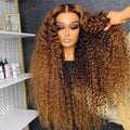 30 Inch 250 Density Highlight Honey Brown Curly Lace Front Human Hair Wigs 13x6 Ombre Colored Deep Wave Lace Frontal Wig