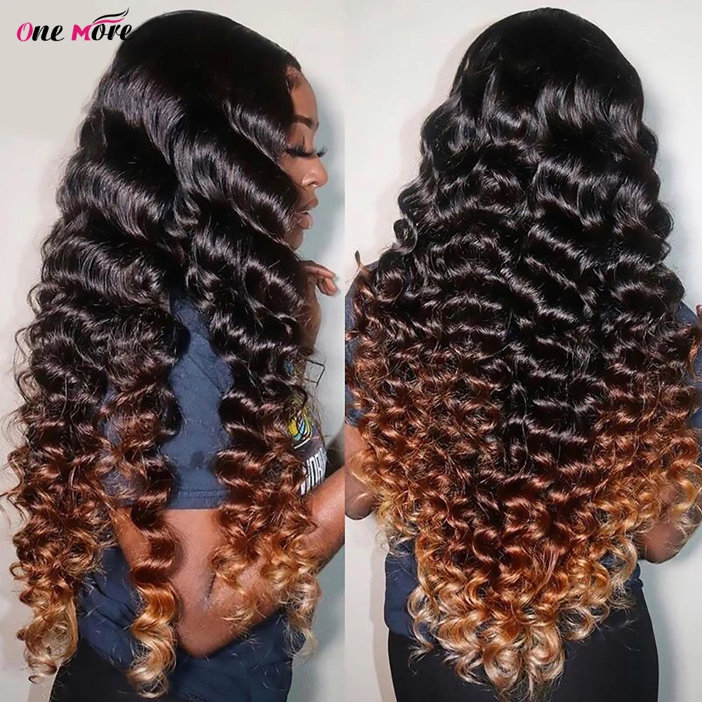 1B 4 30 Ombre Loose Deep Wave Lace Frontal Wig 13x4 Brown Colored Lace Front Human Hair Wigs 250 Density Deep Wave Frontal Wig