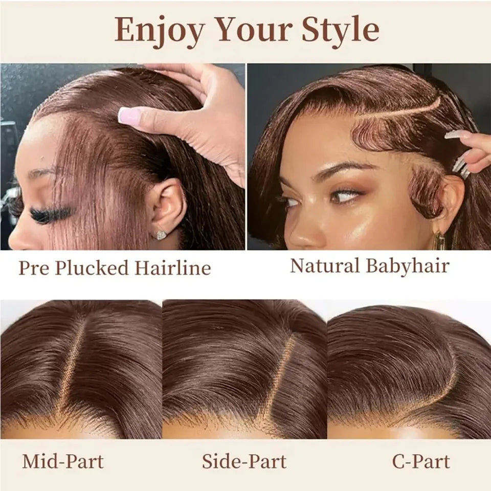 Chocolate Brown Straight Lace Front Wigs 13x6 Transparent Lace Frontal Wig Pre Plucked Remy 13x4 Brazilian Human Hair Wigs 250%