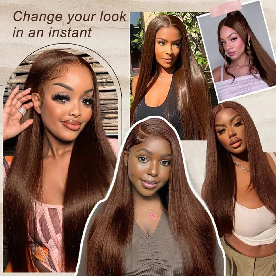 Chocolate Brown Straight Lace Front Wigs 13x6 Transparent Lace Frontal Wig Pre Plucked Remy 13x4 Brazilian Human Hair Wigs 250%