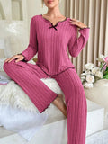 Women Ribbed Winter Pajama Set – Long Sleeve & Pants 2-Piece Loungewear