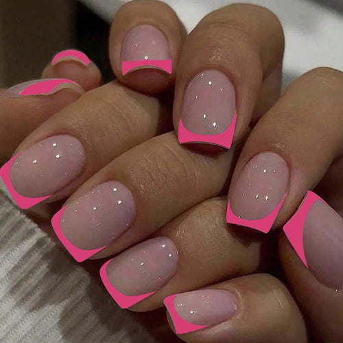 24PCS White Heart French Tip Press On Nails