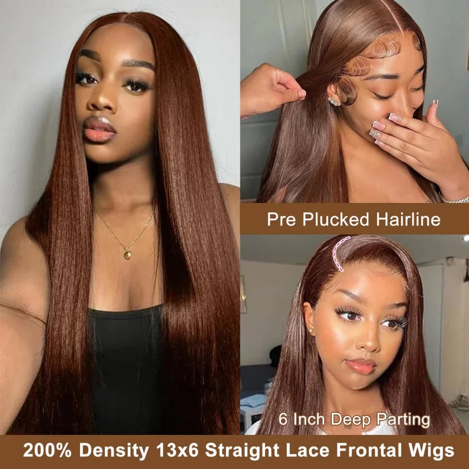 Chocolate Brown Straight Lace Front Wigs 13x6 Transparent Lace Frontal Wig Pre Plucked Remy 13x4 Brazilian Human Hair Wigs 250%