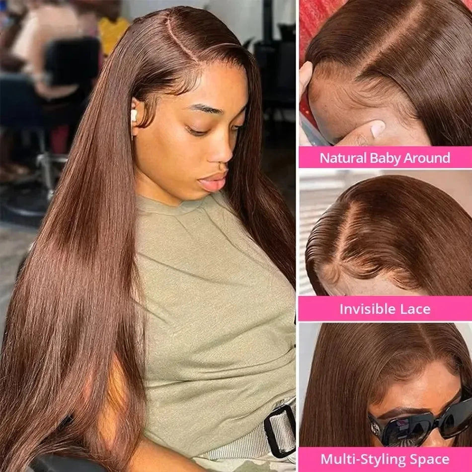 Chocolate Brown Straight Lace Front Wigs 13x6 Transparent Lace Frontal Wig Pre Plucked Remy 13x4 Brazilian Human Hair Wigs 250%