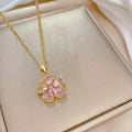 Women Pink Glass Copper Pendant Necklace – Light Luxury Jewelry