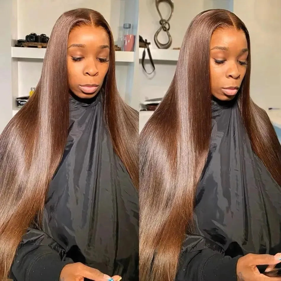 Chocolate Brown Straight Lace Front Wigs 13x6 Transparent Lace Frontal Wig Pre Plucked Remy 13x4 Brazilian Human Hair Wigs 250%