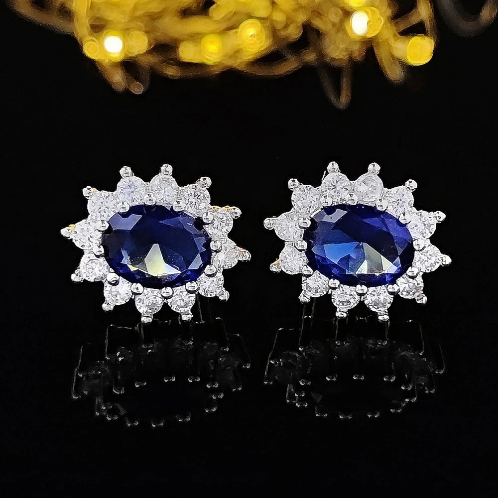 Luxury Blue Sunflower Silver Bridal Jewelry Set (3pcs) – Dubai Style, Women’s Anniversary Gift, Wholesale J5519