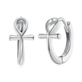 WOSTU 925 Sterling Silver Ankh Cross Huggie Earrings