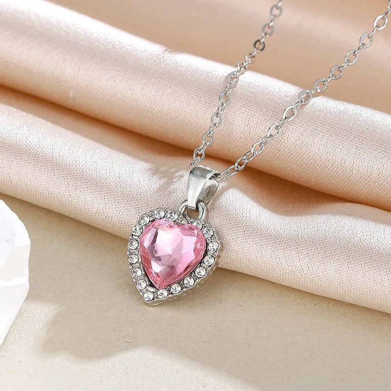 Romantic Pink Heart Zircon Pendant Necklace – Women’s Jewelry Gift