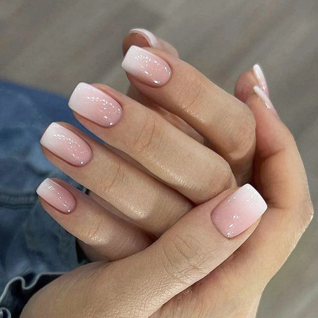 24PCS White Heart French Tip Press On Nails