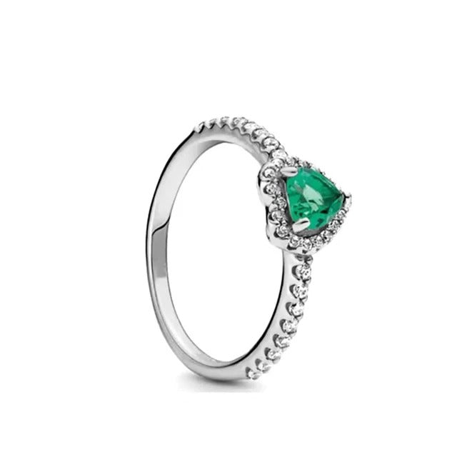 925 Sterling Silver Heart Charm Rings (Pink, Blue, Green, Black) – Women’s Fashion Jewelry Gift for Mother