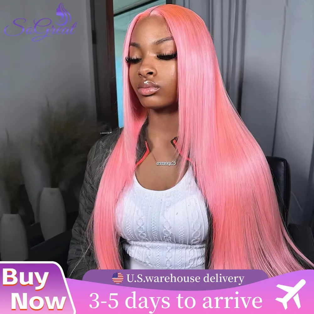 SoGreat 200% Density Pink HD Lace Wig 13x6 Straight Human Hair Pre-Plucked Brazilian