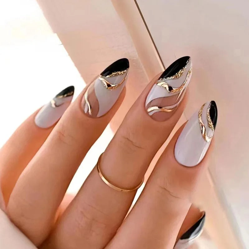 24 Almond-Shaped False Nails with Jelly Glue Sticker & Nail File