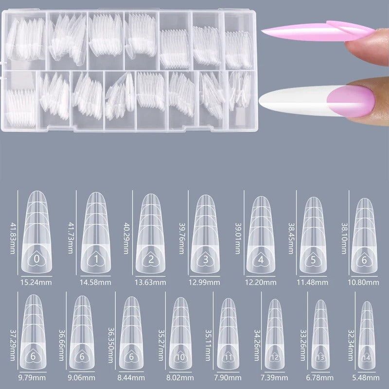 150pcs Dual Nail Forms Kit – Stiletto, Almond, Square, French Line (15 Sizes)