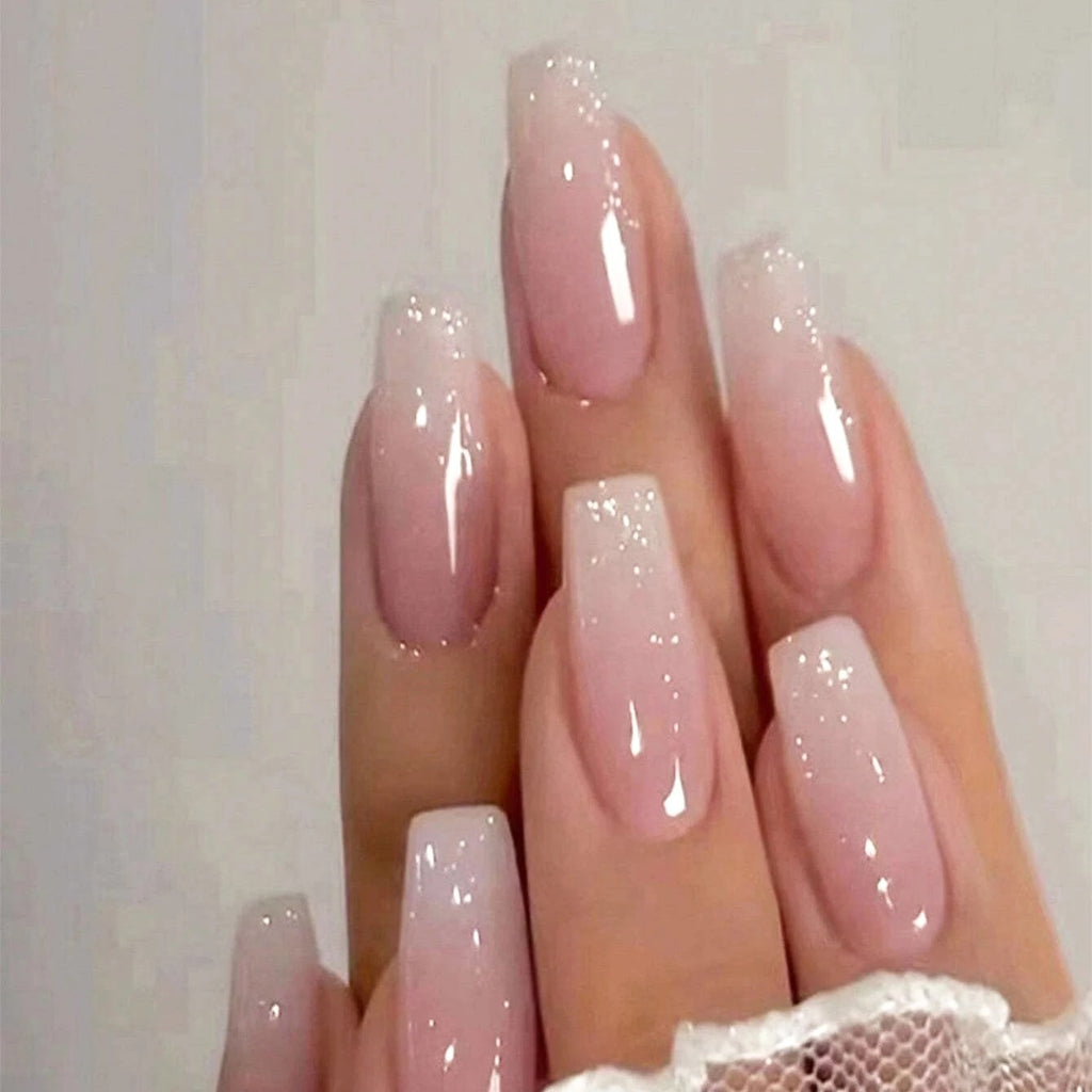 24PCS White Heart French Tip Press On Nails
