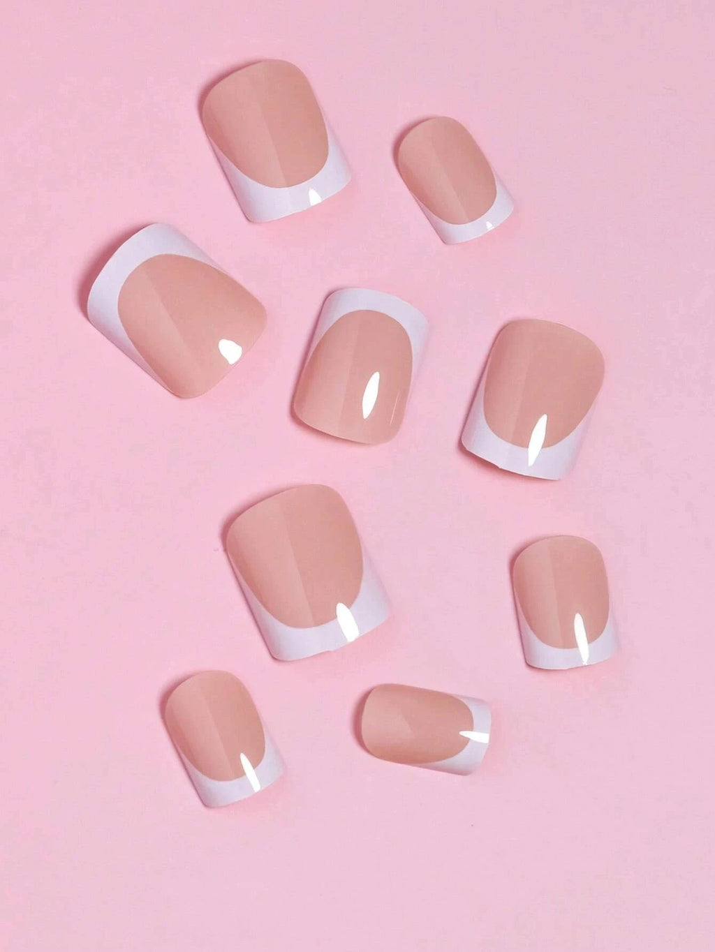 24PCS White Heart French Tip Press On Nails