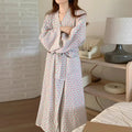 Women Plaid Kimono Nightgown Set – Long Sleeve Sexy Bathrobe with Lace-Up Trousers