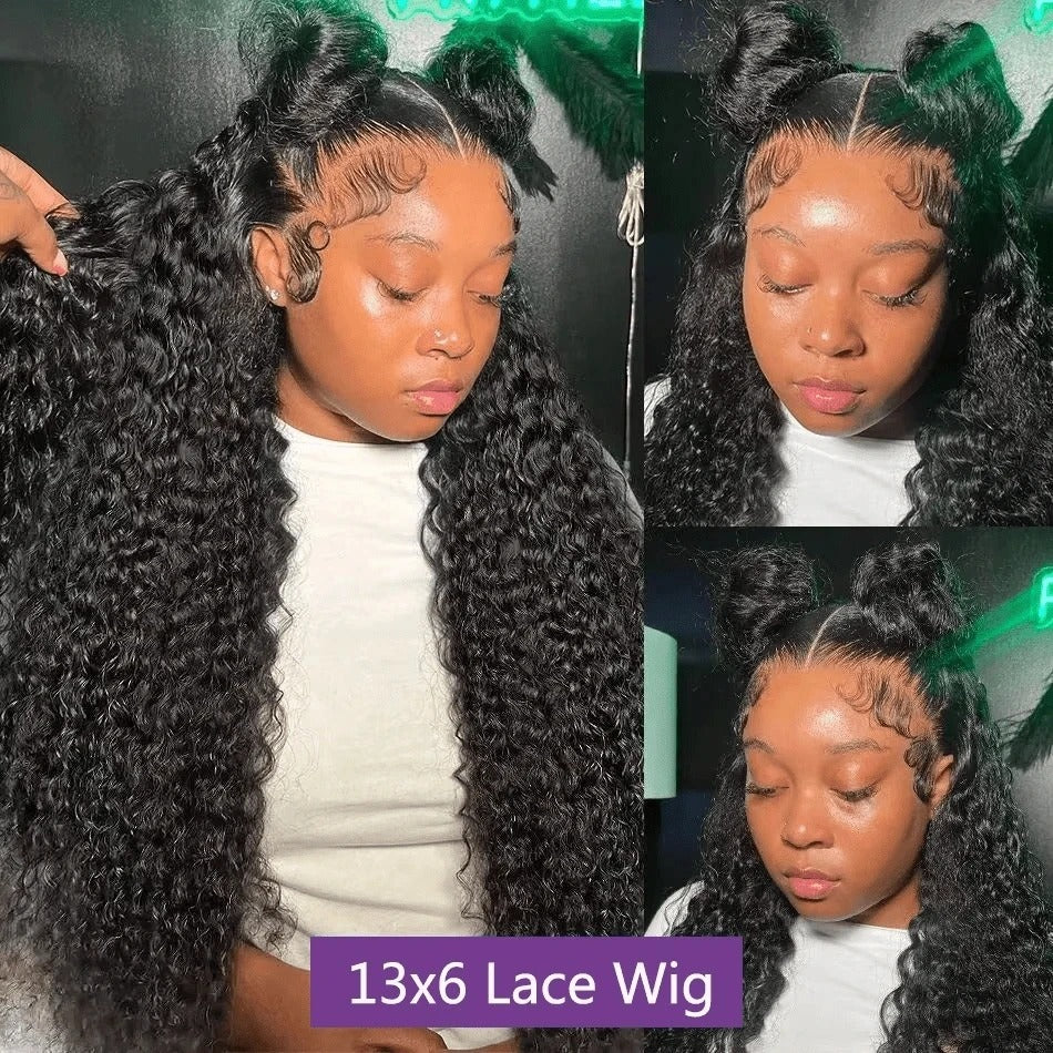 Curly Water Wave HD Lace Frontal Wig (40–42", 250% Density)
