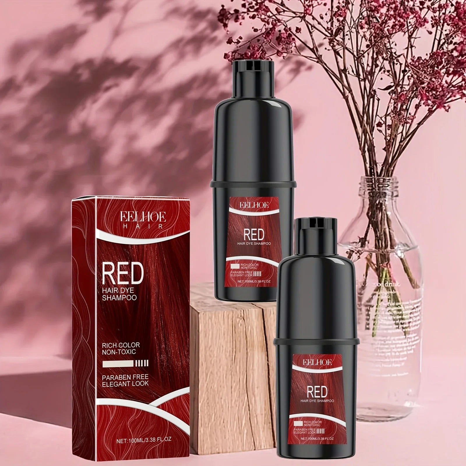 Red Hair Dye Shampoo 2pcs – 3-in-1 Coloring, Hydrating & Softening Shampoo