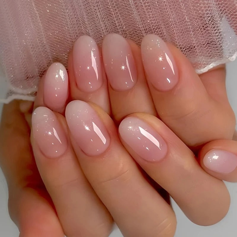 24Pcs Pink Gradient Glossy Press-On Nails (Oval)