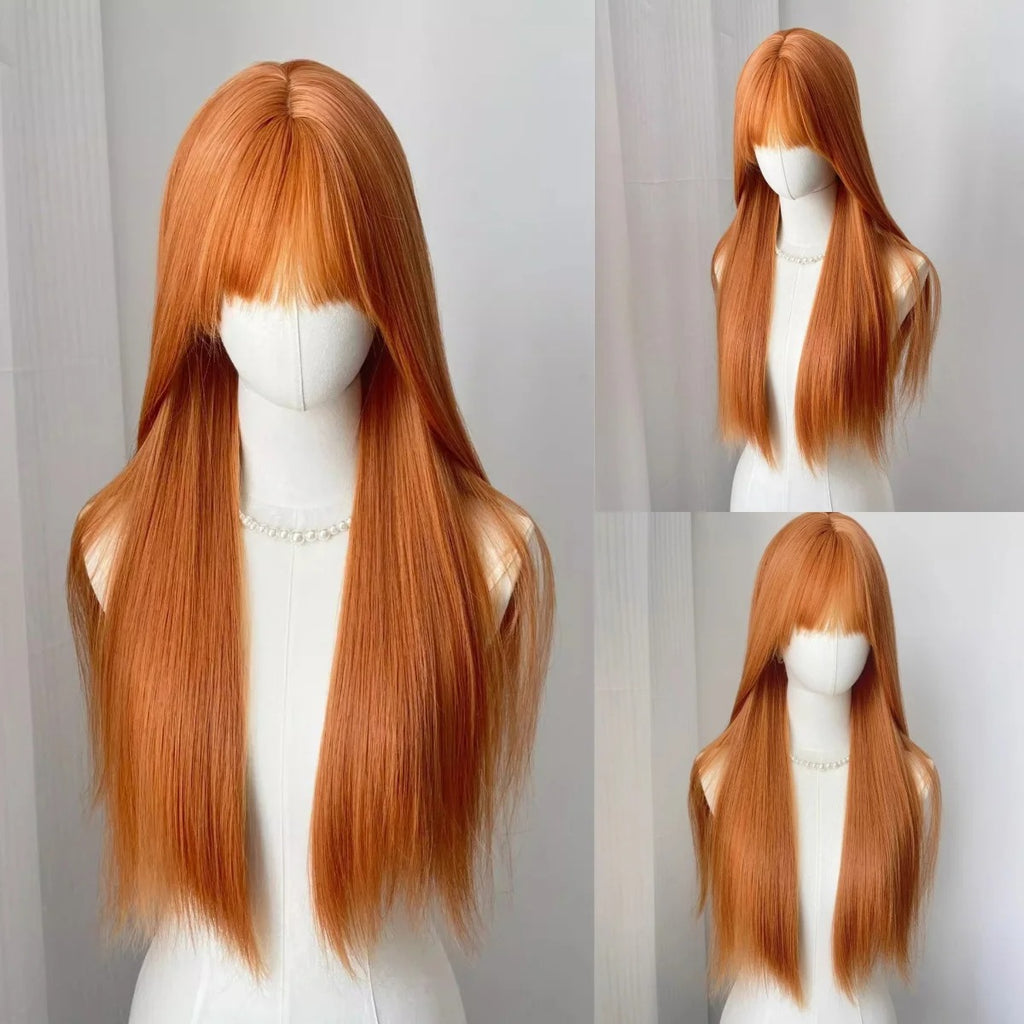 Red Long Straight Synthetic Wig – Halloween Cosplay & Daily Use with Headband