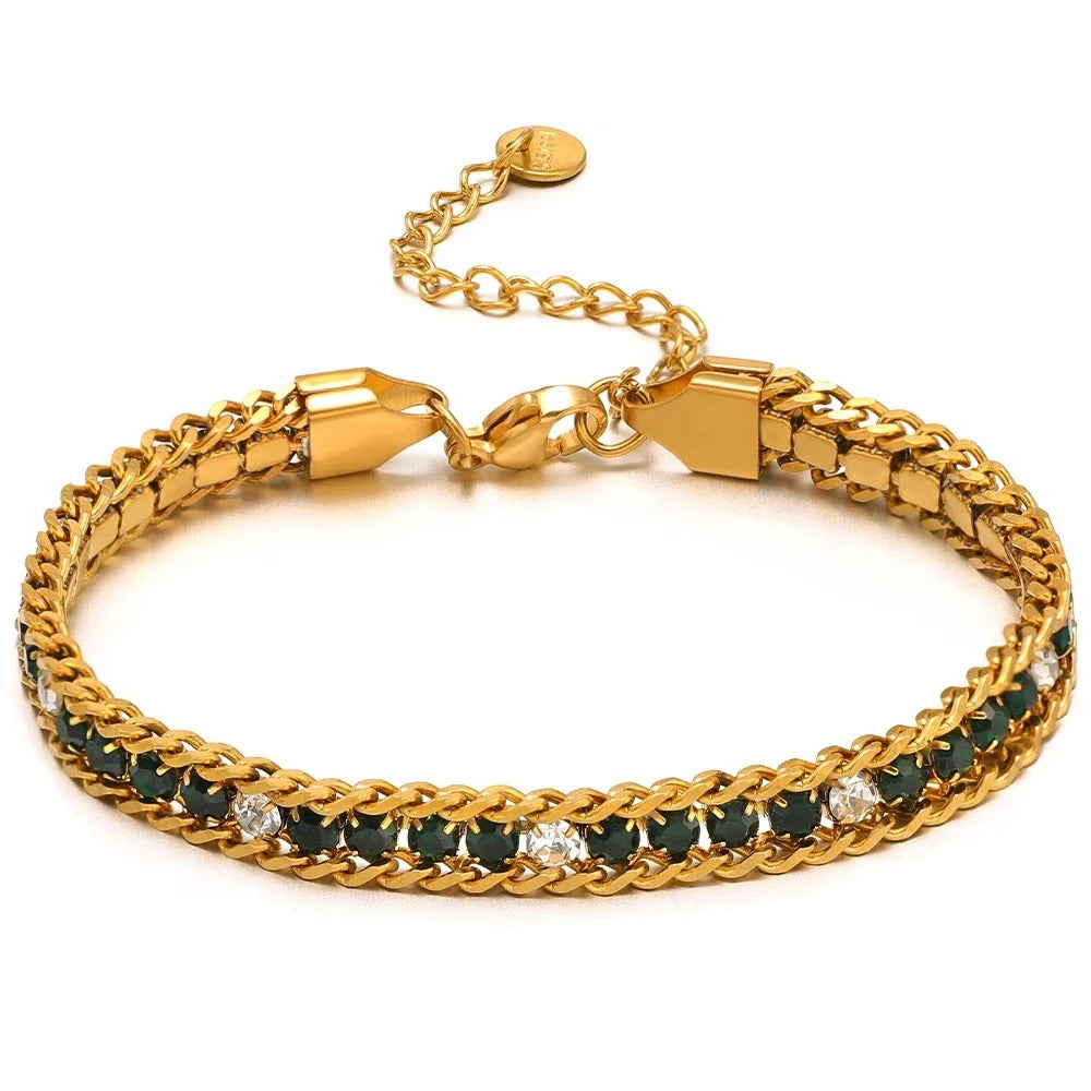 Stainless Steel CZ Inlaid Gold Chain Bracelet for Women