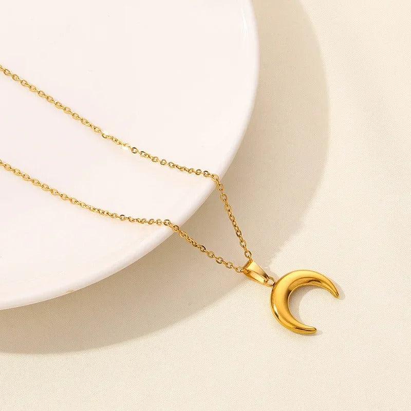 Boho Moon & Sun Stainless Steel Pendant Necklace (Gold & Silver O-Chain)