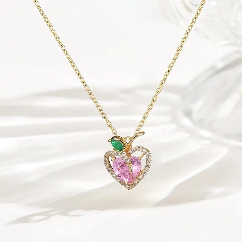 Women Pink Glass Copper Pendant Necklace – Light Luxury Jewelry