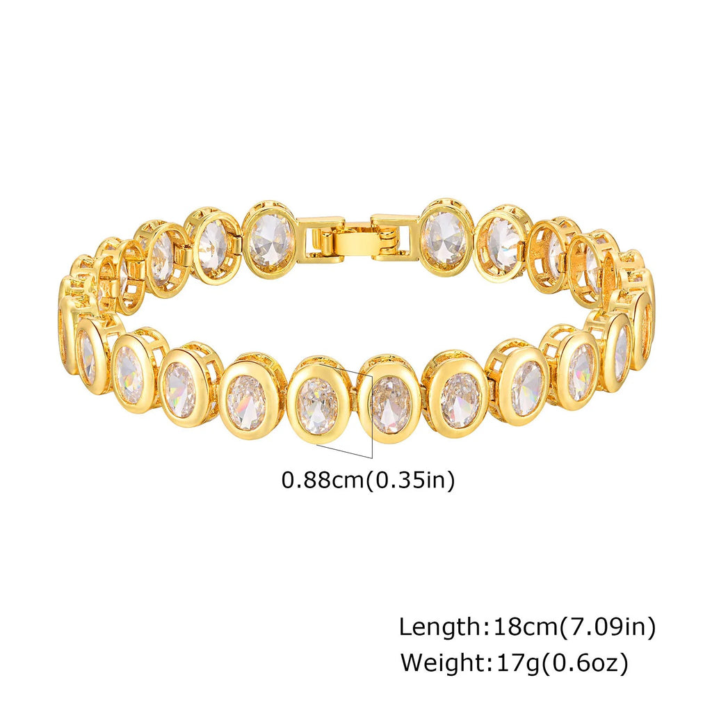 Paperclip Chain Bracelet 14K Gold Plated Cubic Zirconia Watch Strap Chunky Link Adjustable Stackable Jewelry For Women Girl Gift