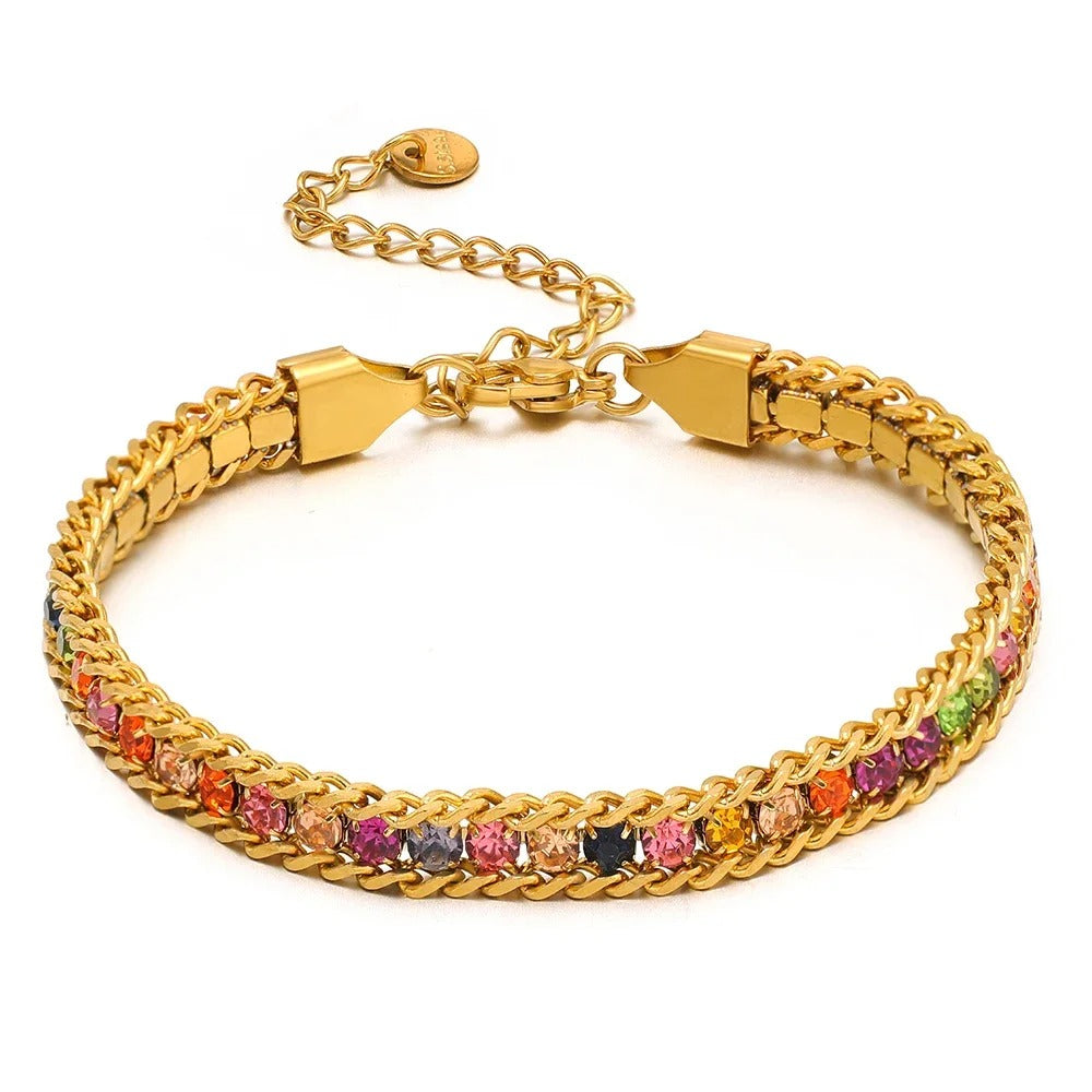 Stainless Steel CZ Inlaid Gold Chain Bracelet for Women