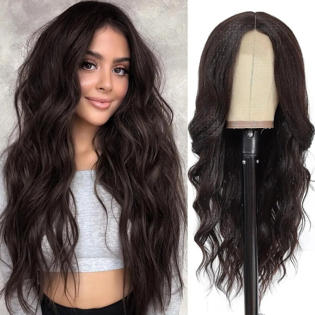 Red Center-Parted Long Wavy Synthetic Cosplay Wig