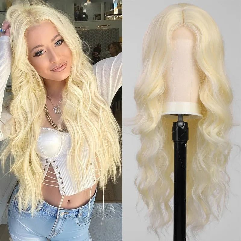 Red Center-Parted Long Wavy Synthetic Cosplay Wig