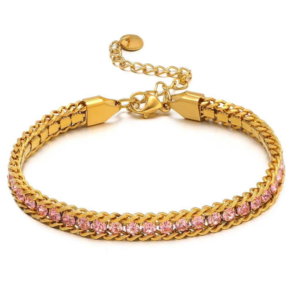 Stainless Steel CZ Inlaid Gold Chain Bracelet for Women