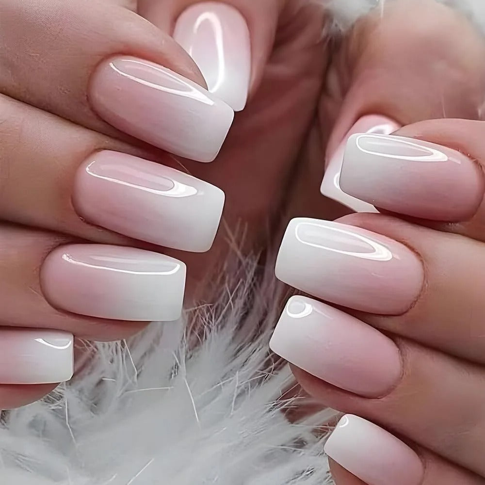 24Pcs Pink Gradient Glossy Press-On Nails (Oval)