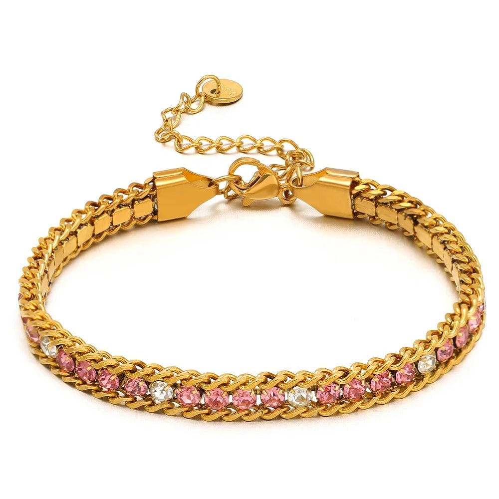 Stainless Steel CZ Inlaid Gold Chain Bracelet for Women