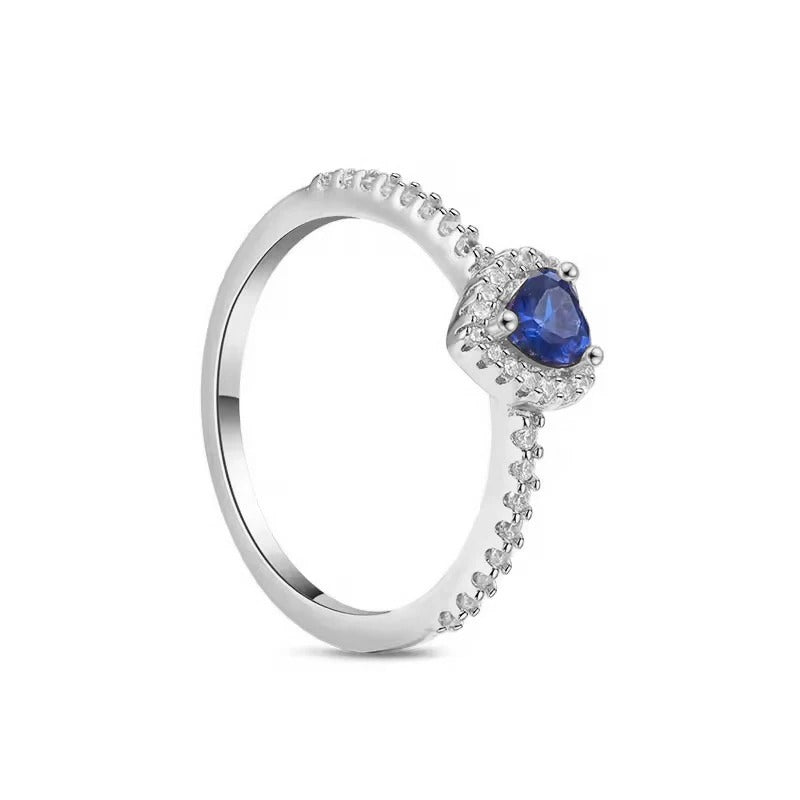 925 Sterling Silver Heart Charm Rings (Pink, Blue, Green, Black) – Women’s Fashion Jewelry Gift for Mother