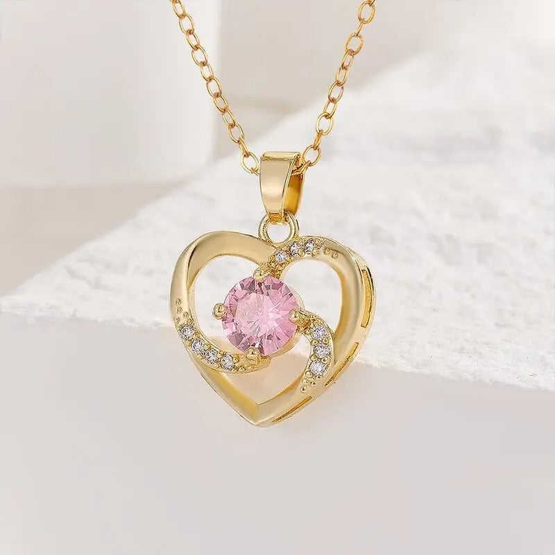 Women Pink Glass Copper Pendant Necklace – Light Luxury Jewelry