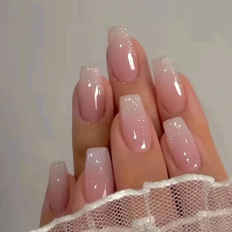 24Pcs Pink Gradient Glossy Press-On Nails (Oval)