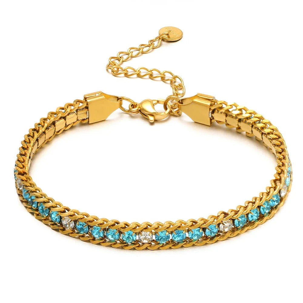 Stainless Steel CZ Inlaid Gold Chain Bracelet for Women