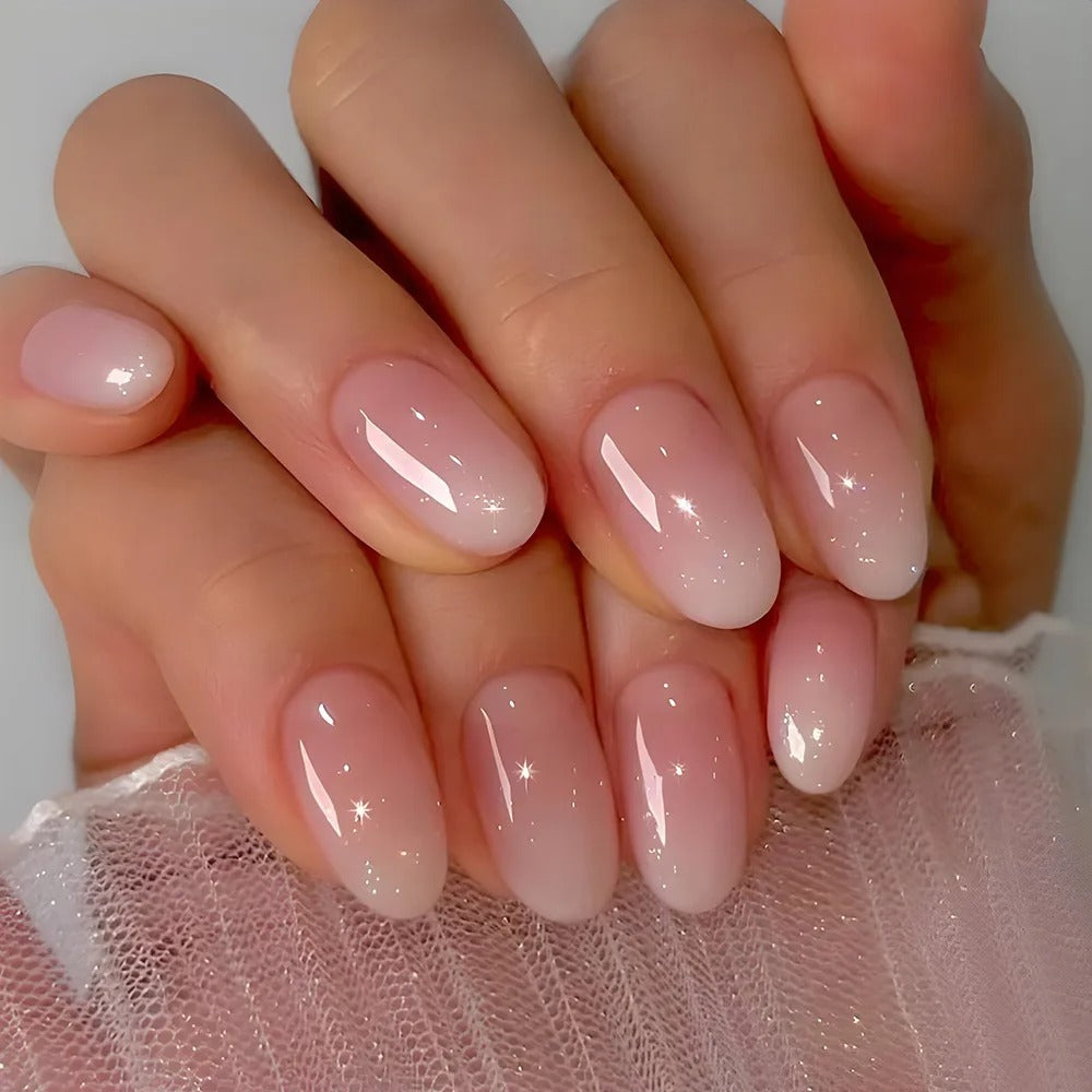 24Pcs Pink Gradient Glossy Press-On Nails (Oval)