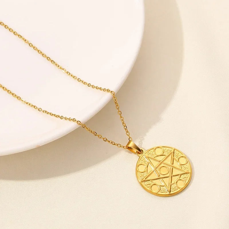Boho Moon & Sun Stainless Steel Pendant Necklace (Gold & Silver O-Chain)
