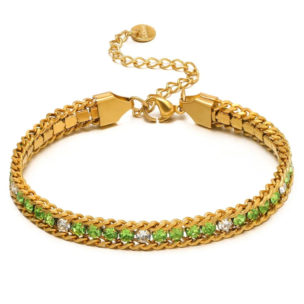 Stainless Steel CZ Inlaid Gold Chain Bracelet for Women