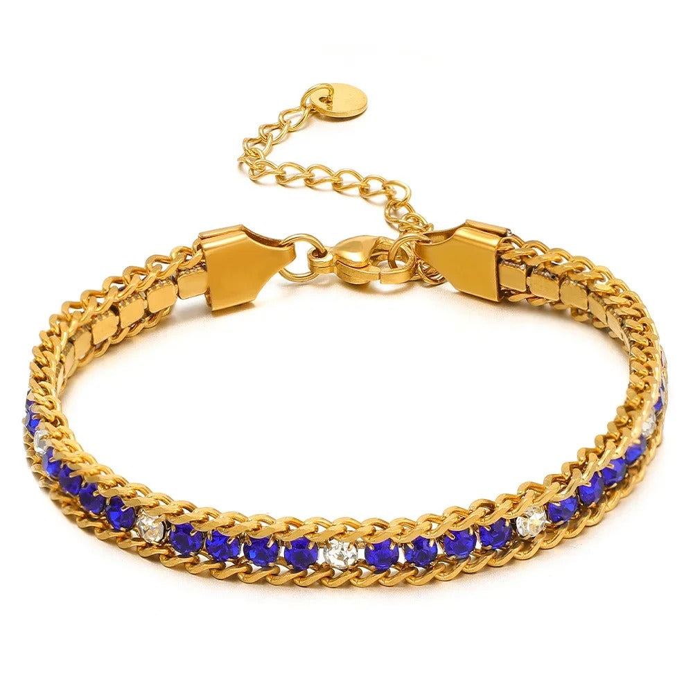 Stainless Steel CZ Inlaid Gold Chain Bracelet for Women