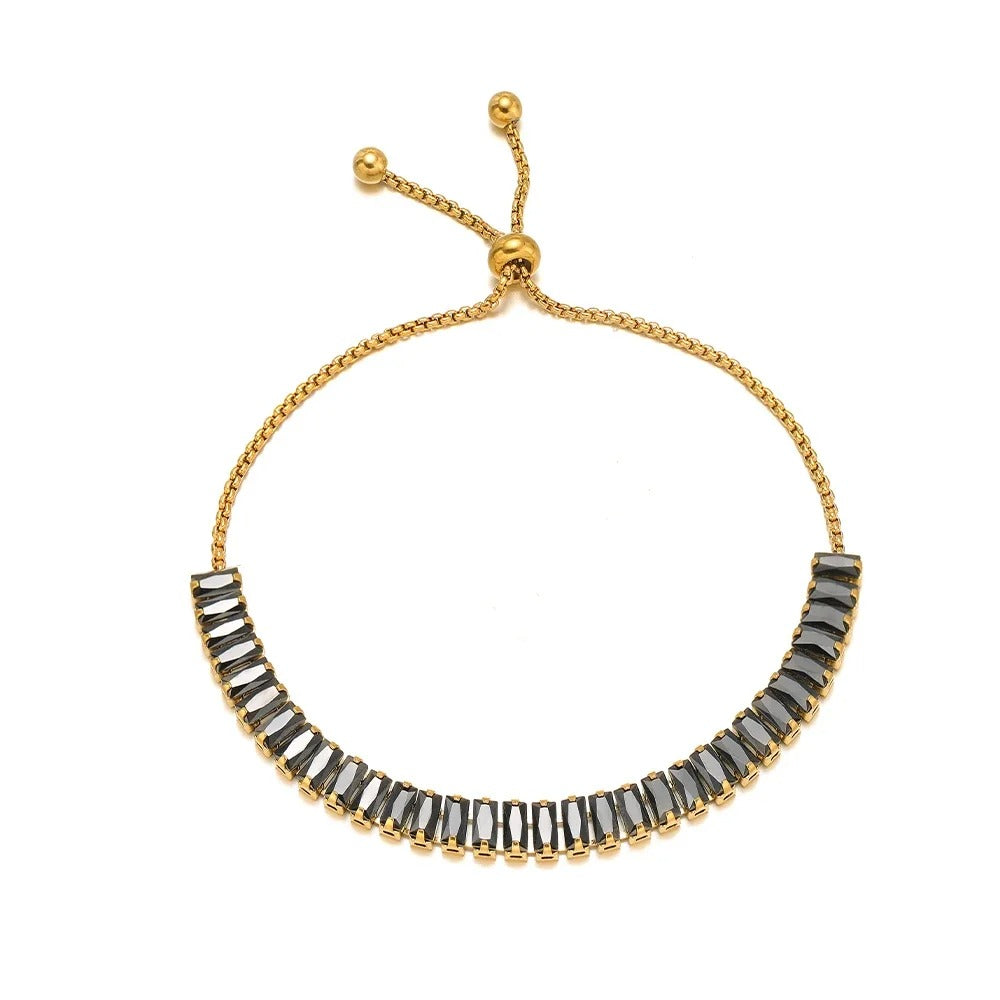 Stainless Steel CZ Inlaid Gold Chain Bracelet for Women