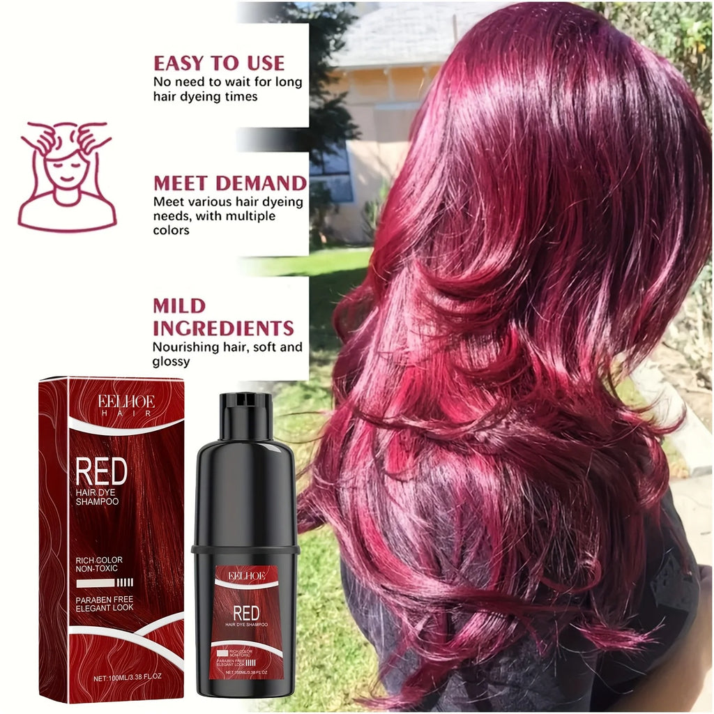 Red Hair Dye Shampoo 2pcs – 3-in-1 Coloring, Hydrating & Softening Shampoo