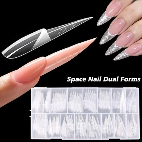 150pcs Dual Nail Forms Kit – Stiletto, Almond, Square, French Line (15 Sizes)