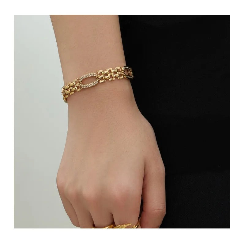 Gold-Plated Zircon Stainless Steel Bracelet for Women
