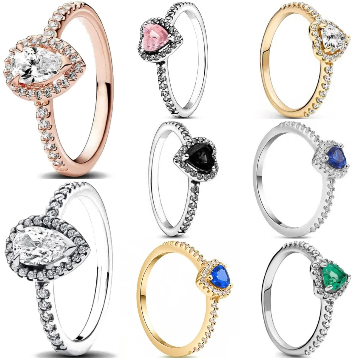 925 Sterling Silver Heart Charm Rings (Pink, Blue, Green, Black) – Women’s Fashion Jewelry Gift for Mother