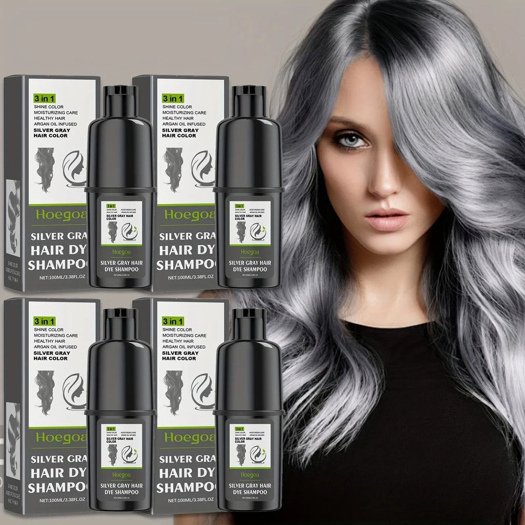 Silvery-Gray Hair Dye Shampoo (4 Pack) – Cleans, Hydrates & Long-Lasting Color