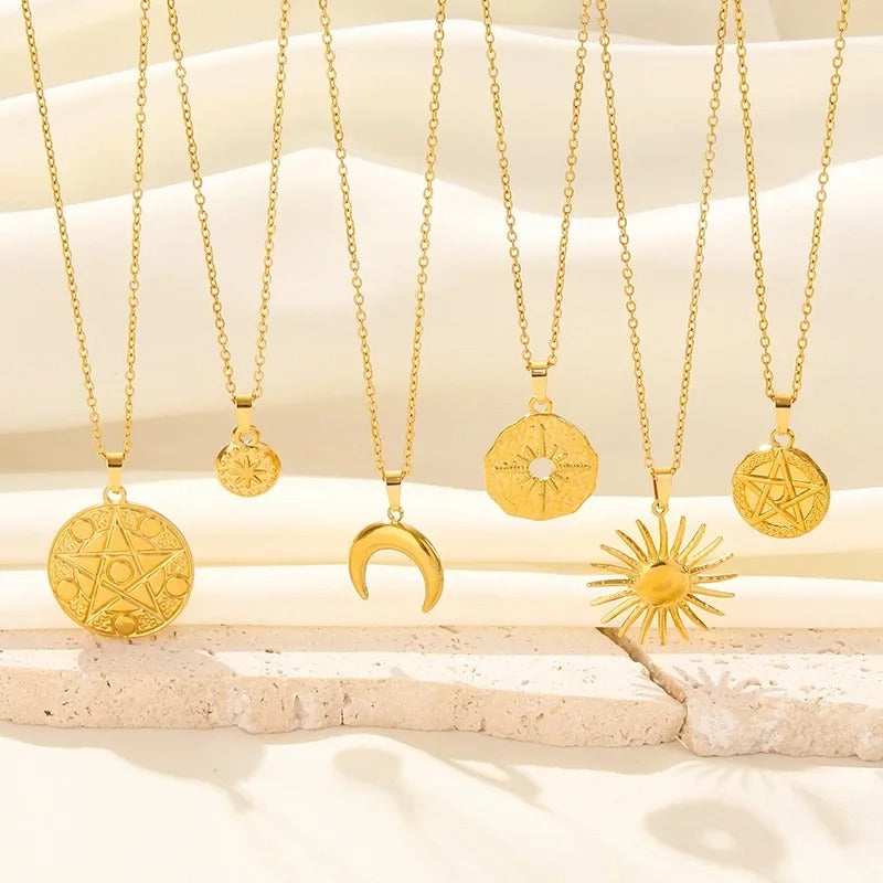 Boho Moon & Sun Stainless Steel Pendant Necklace (Gold & Silver O-Chain)